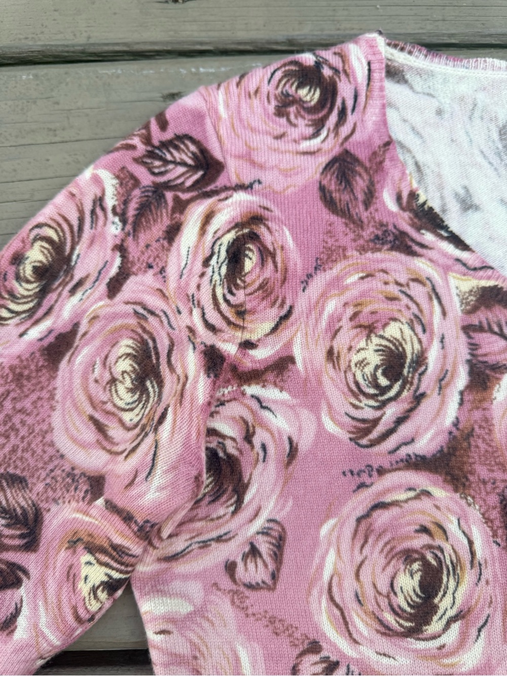 Mainbocher Dusty Pink Floral Long Sleeve Cashmere Jumper Sweater size L - Picture 5 of 14